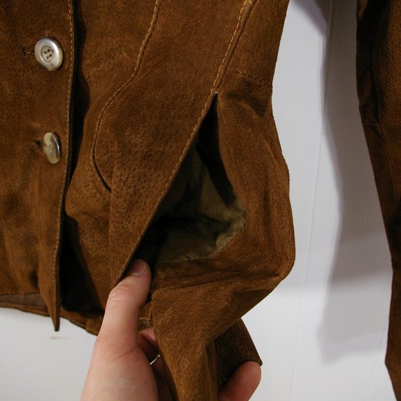 Wilsons Leather Suede Jacket Womens Extra Small Brown Leather Button Up Lined - Picture 4 of 12